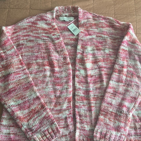 LOFT Marled space pink/red/ cream cardigan sweater - Picture 1 of 4